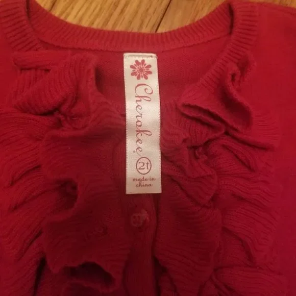 Cherokee | Solid Red | Ruffle Front | Cardigan Sweater | Size: 2T - Picture 4 of 15